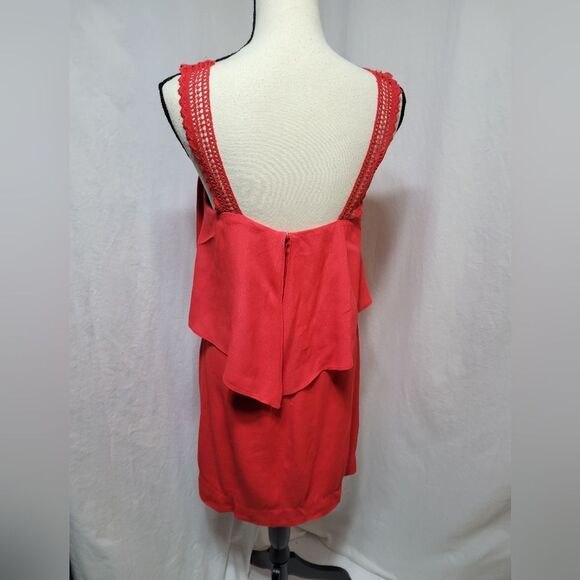 Anthropologie Maeve red dress, crochet spaghetti straps, layered top, sz2 - Picture 3 of 6
